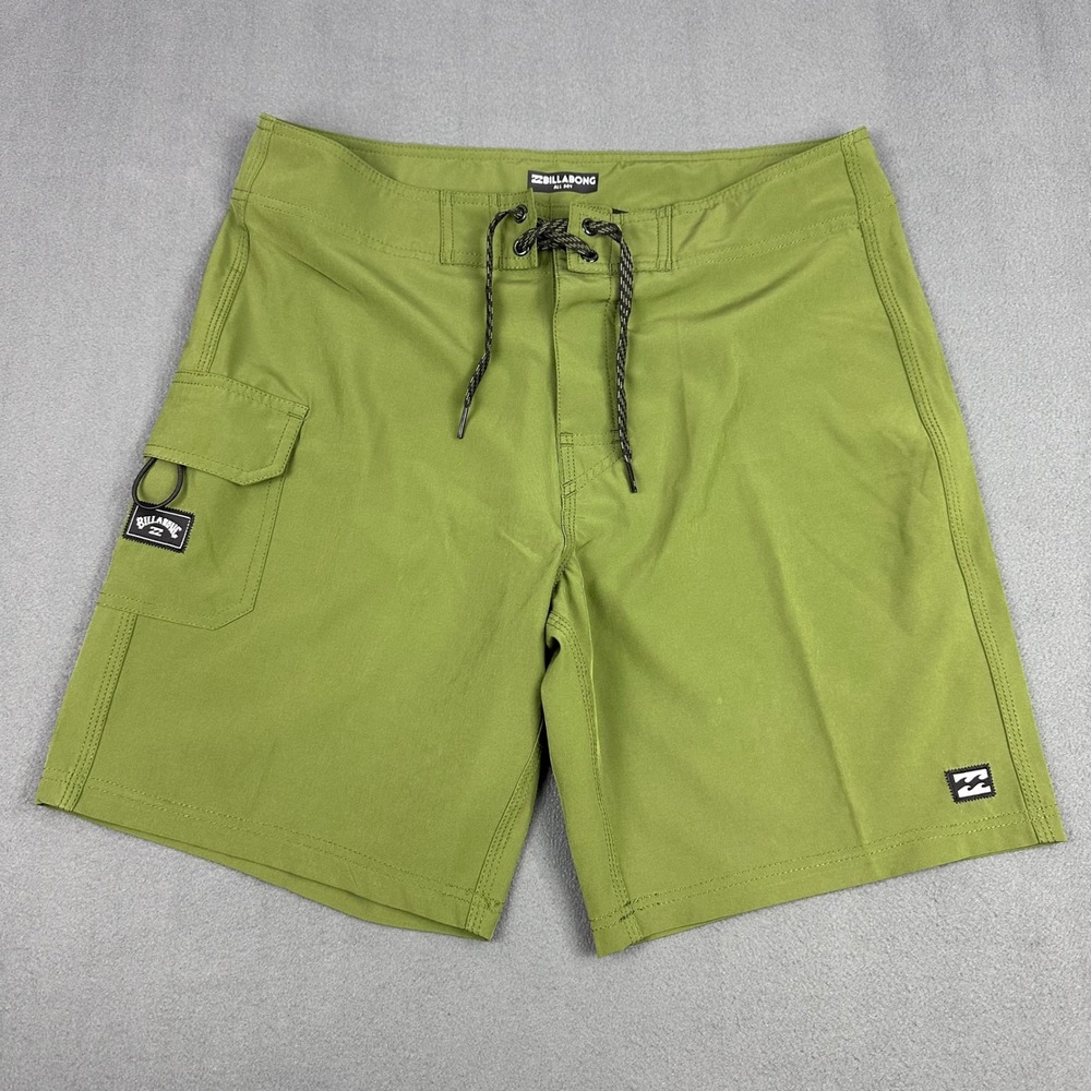 Billabong All Day Board Shorts Mens 32 Olive Green Cargo Pocket Stretch Trunks